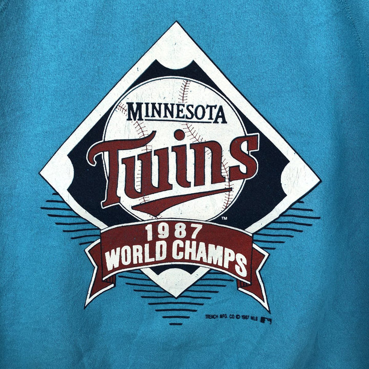 80'S BASSETT-WALKER MLB Minnesota Twins Print Sweatshirt, Made in USA, Men's XL (approx.) cotton Blue type light blue Vintage Second Hand