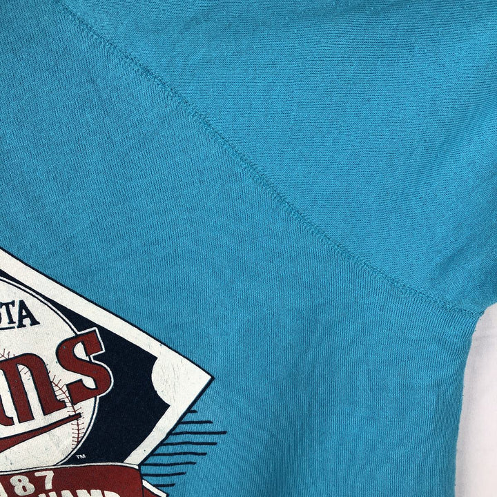 80'S BASSETT-WALKER MLB Minnesota Twins Print Sweatshirt, Made in USA, Men's XL (approx.) cotton Blue type light blue Vintage Second Hand