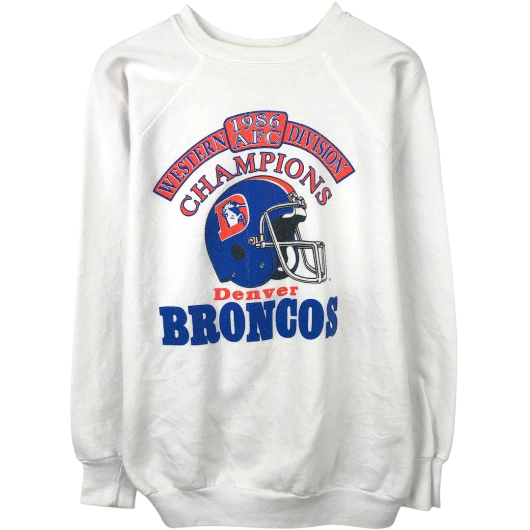 80'S TRENCH NFL Denver Broncos Print Sweatshirt, Made in USA, Men's Size L (Equivalent), Vintage polyester white type Vintage Second Hand