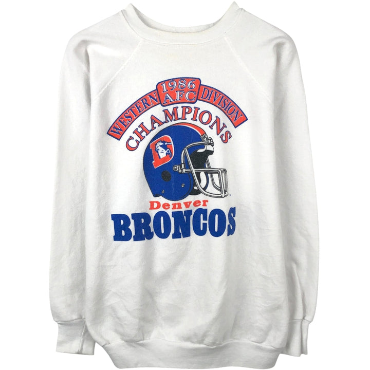 80'S TRENCH NFL Denver Broncos Print Sweatshirt, Made in USA, Men's Size L (Equivalent), Vintage polyester white type Vintage Second Hand