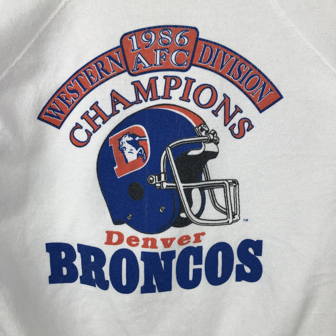 80'S TRENCH NFL Denver Broncos Print Sweatshirt, Made in USA, Men's Size L (Equivalent), Vintage polyester white type Vintage Second Hand