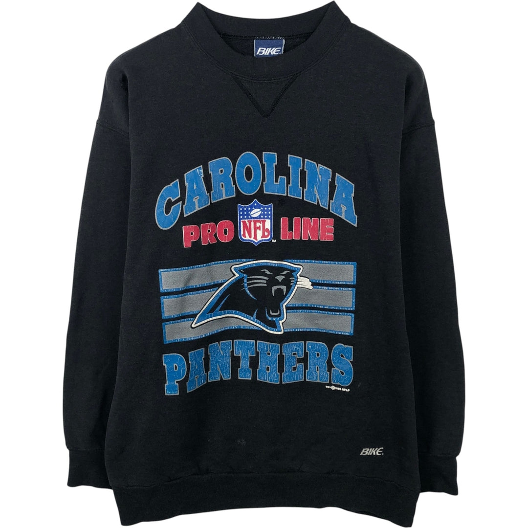BIKE NFL CAROLINA PANTHERS Print Sweatshirt, Made in USA, Men's Size L (approx.) cotton black type Vintage Second Hand