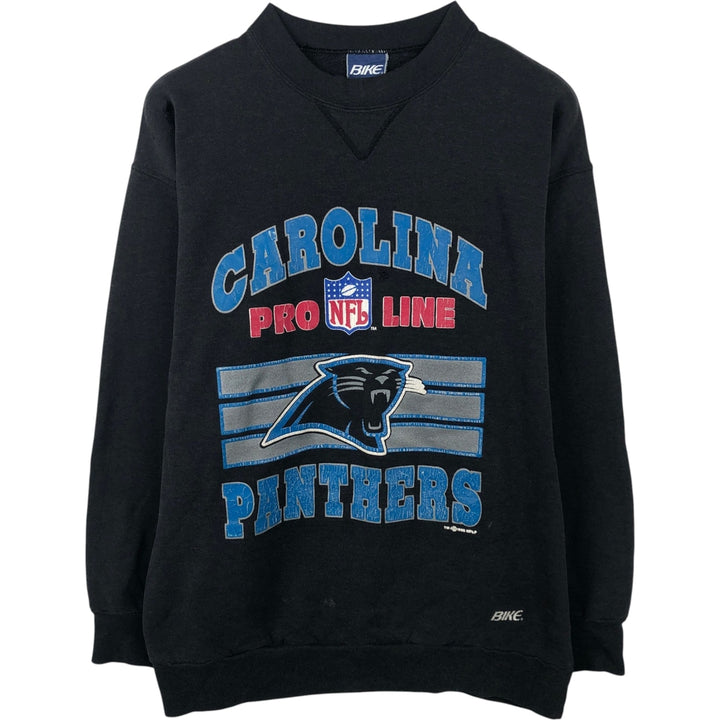 BIKE NFL CAROLINA PANTHERS Print Sweatshirt, Made in USA, Men's Size L (approx.) cotton black type Vintage Second Hand