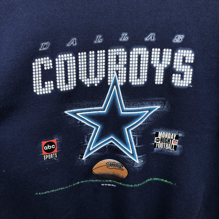 90'S NFL League Leader Dallas Cowboys Print Sweatshirt, Made in USA, Men's Size L (approx.), Vintage polyester Navy blue Vintage Second Hand