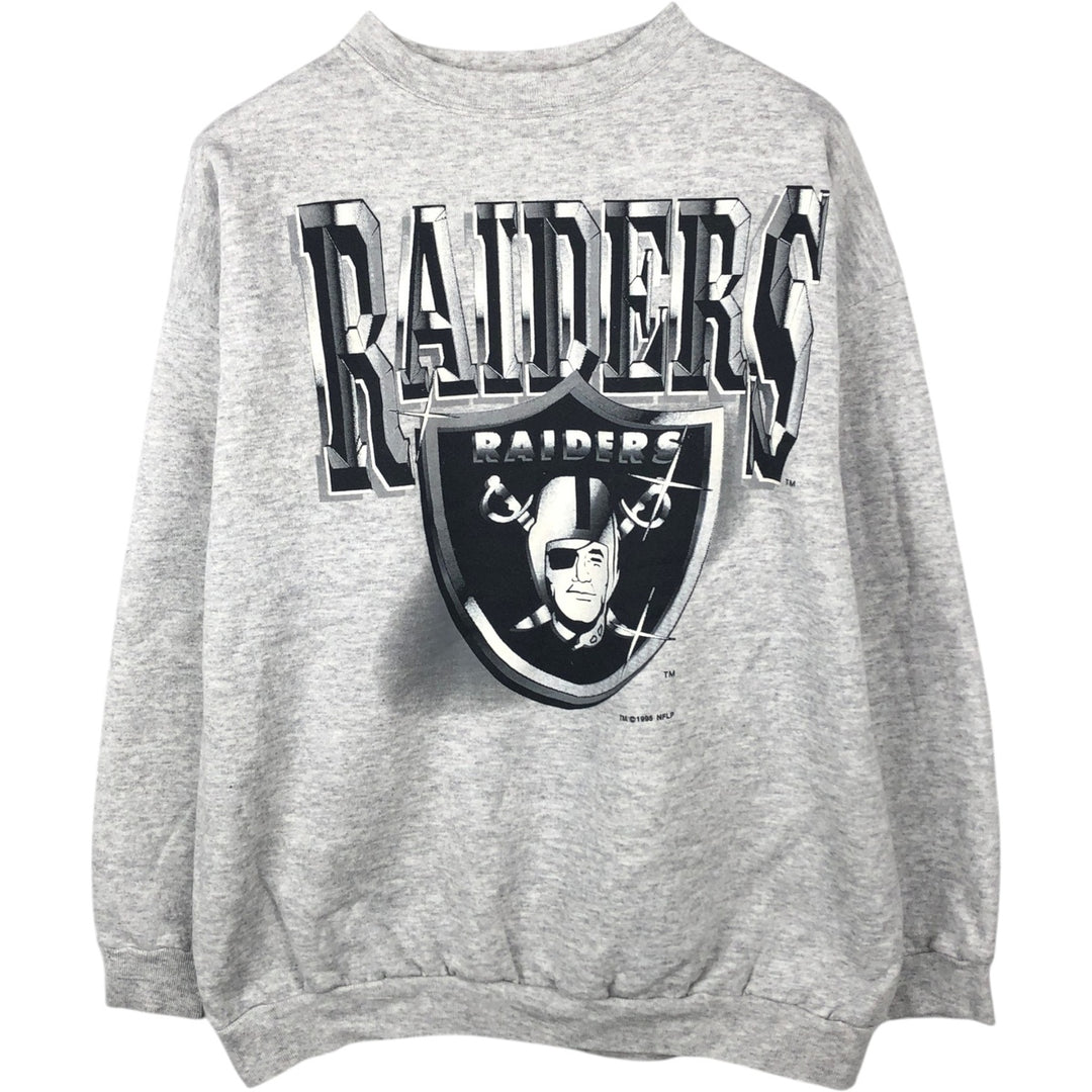 90'S TULTEX NFL Las Vegas Raiders Print Sweatshirt, Men's Size XL (Equivalent), Vintage cotton gray type Vintage Second Hand