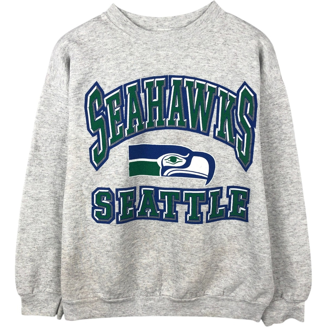 90'S LOGO7 NFL Seattle Seahawks Print Sweatshirt, Large (Men's L equivalent), Vintage cotton gray type Vintage Second Hand