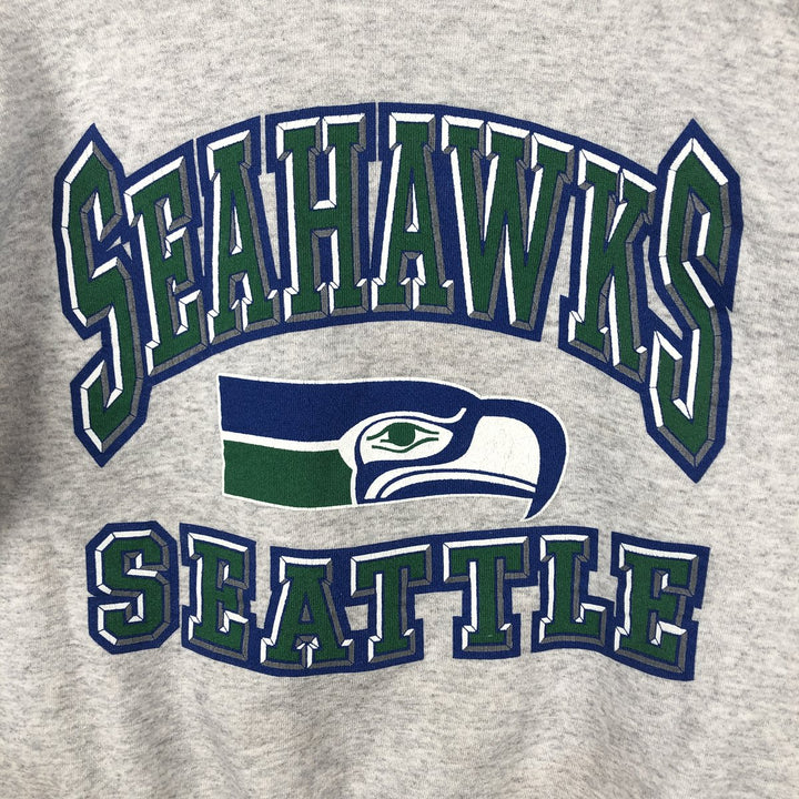 90'S LOGO7 NFL Seattle Seahawks Print Sweatshirt, Large (Men's L equivalent), Vintage cotton gray type Vintage Second Hand