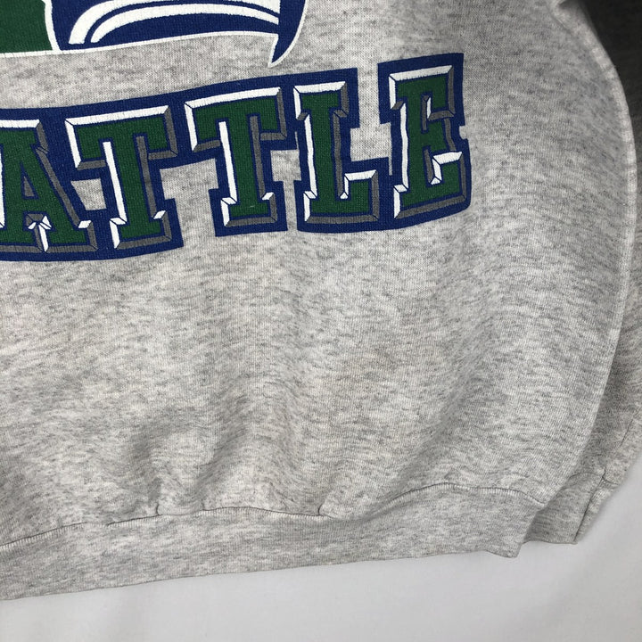 90'S LOGO7 NFL Seattle Seahawks Print Sweatshirt, Large (Men's L equivalent), Vintage cotton gray type Vintage Second Hand