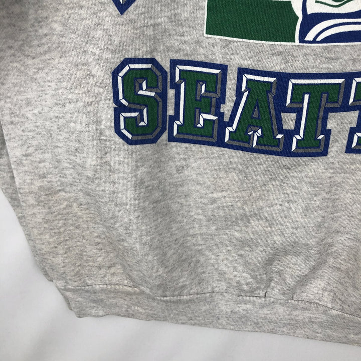 90'S LOGO7 NFL Seattle Seahawks Print Sweatshirt, Large (Men's L equivalent), Vintage cotton gray type Vintage Second Hand