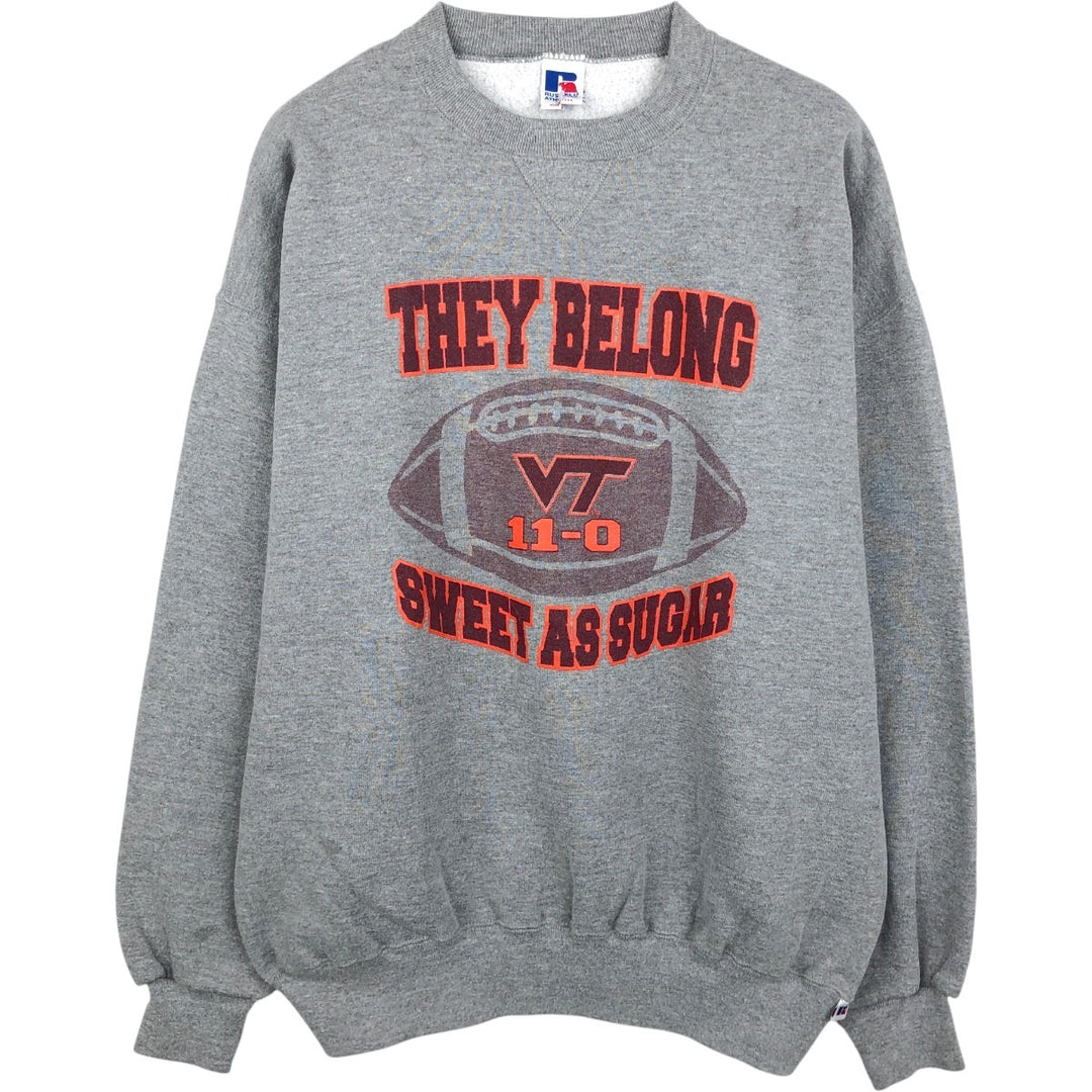 90'S Russell 3-row print college sweatshirt, made in USA, men's XL size, vintage polyester gray type Vintage Second Hand