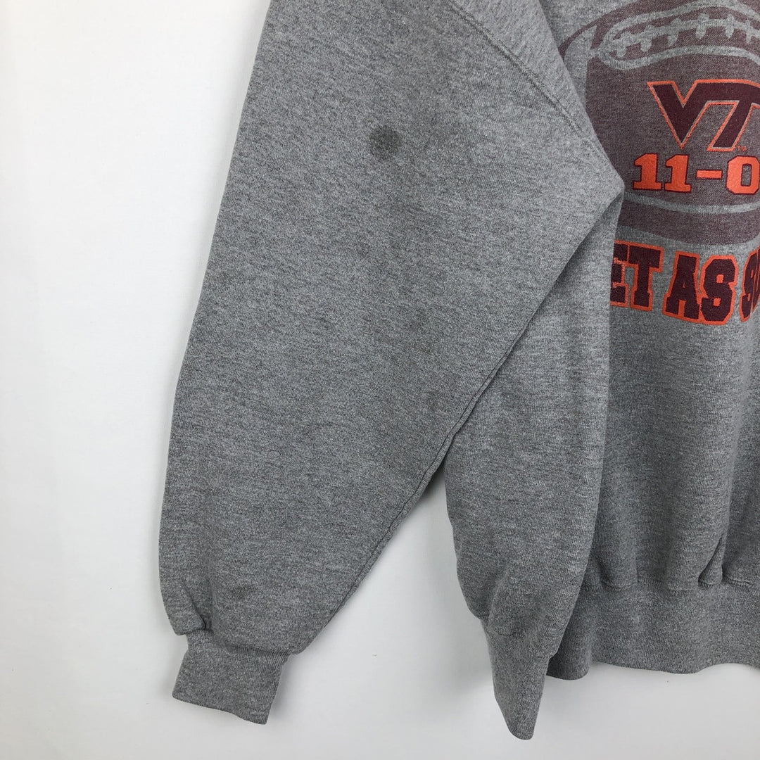 90'S Russell 3-row print college sweatshirt, made in USA, men's XL size, vintage polyester gray type Vintage Second Hand
