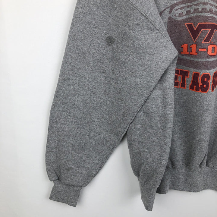 90'S Russell 3-row print college sweatshirt, made in USA, men's XL size, vintage polyester gray type Vintage Second Hand