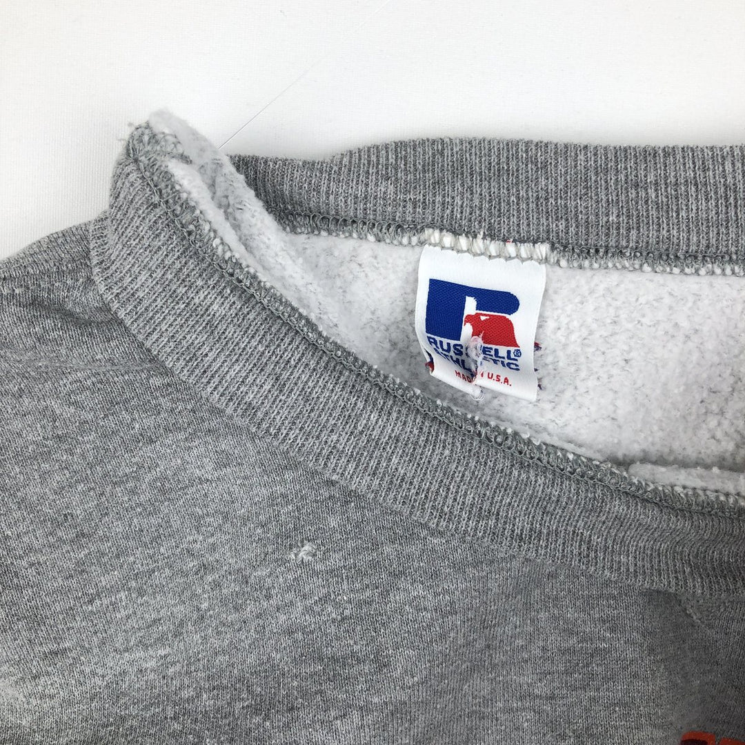 90'S Russell 3-row print college sweatshirt, made in USA, men's XL size, vintage polyester gray type Vintage Second Hand