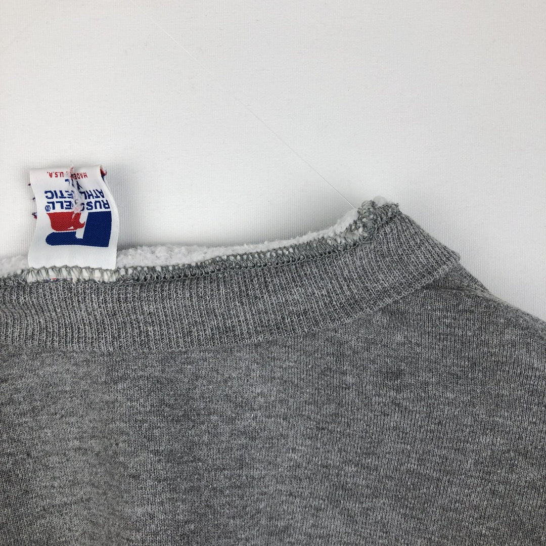 90'S Russell 3-row print college sweatshirt, made in USA, men's XL size, vintage polyester gray type Vintage Second Hand