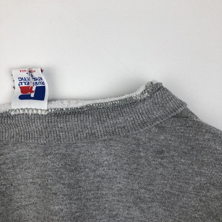 90'S Russell 3-row print college sweatshirt, made in USA, men's XL size, vintage polyester gray type Vintage Second Hand