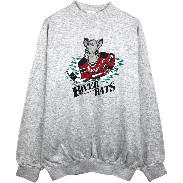90'S Tultex Albany River Rats Print Sweatshirt, Made in USA, Men's XL equivalent, Vintage cotton gray type Vintage Second Hand