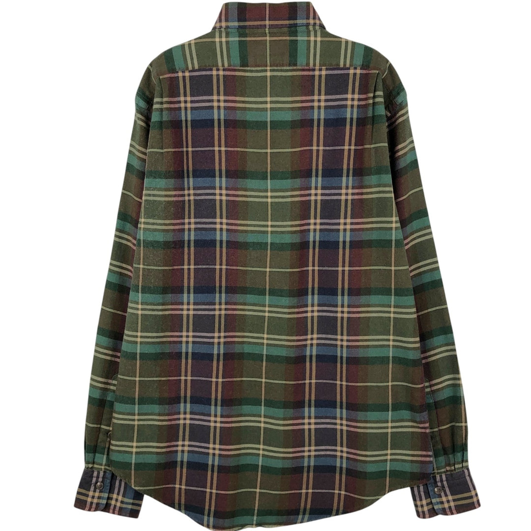 Ralph Lauren POLO by Ralph Lauren CUSTOM FIT Long-Sleeve Light Flannel Check Shirt, Men's Size M (approx.) silk Khaki type Vintage Second Hand