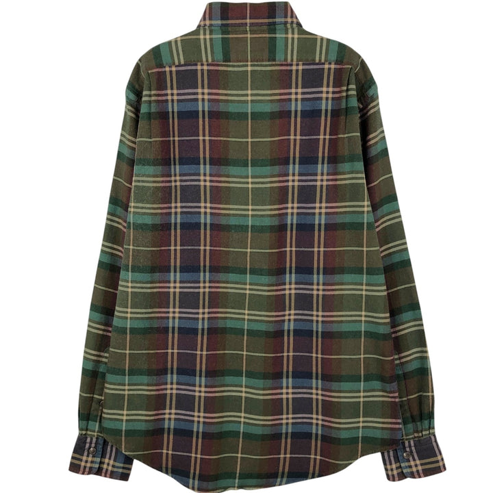 Ralph Lauren POLO by Ralph Lauren CUSTOM FIT Long-Sleeve Light Flannel Check Shirt, Men's Size M (approx.) silk Khaki type Vintage Second Hand