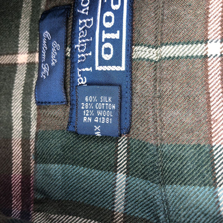 Ralph Lauren POLO by Ralph Lauren CUSTOM FIT Long-Sleeve Light Flannel Check Shirt, Men's Size M (approx.) silk Khaki type Vintage Second Hand