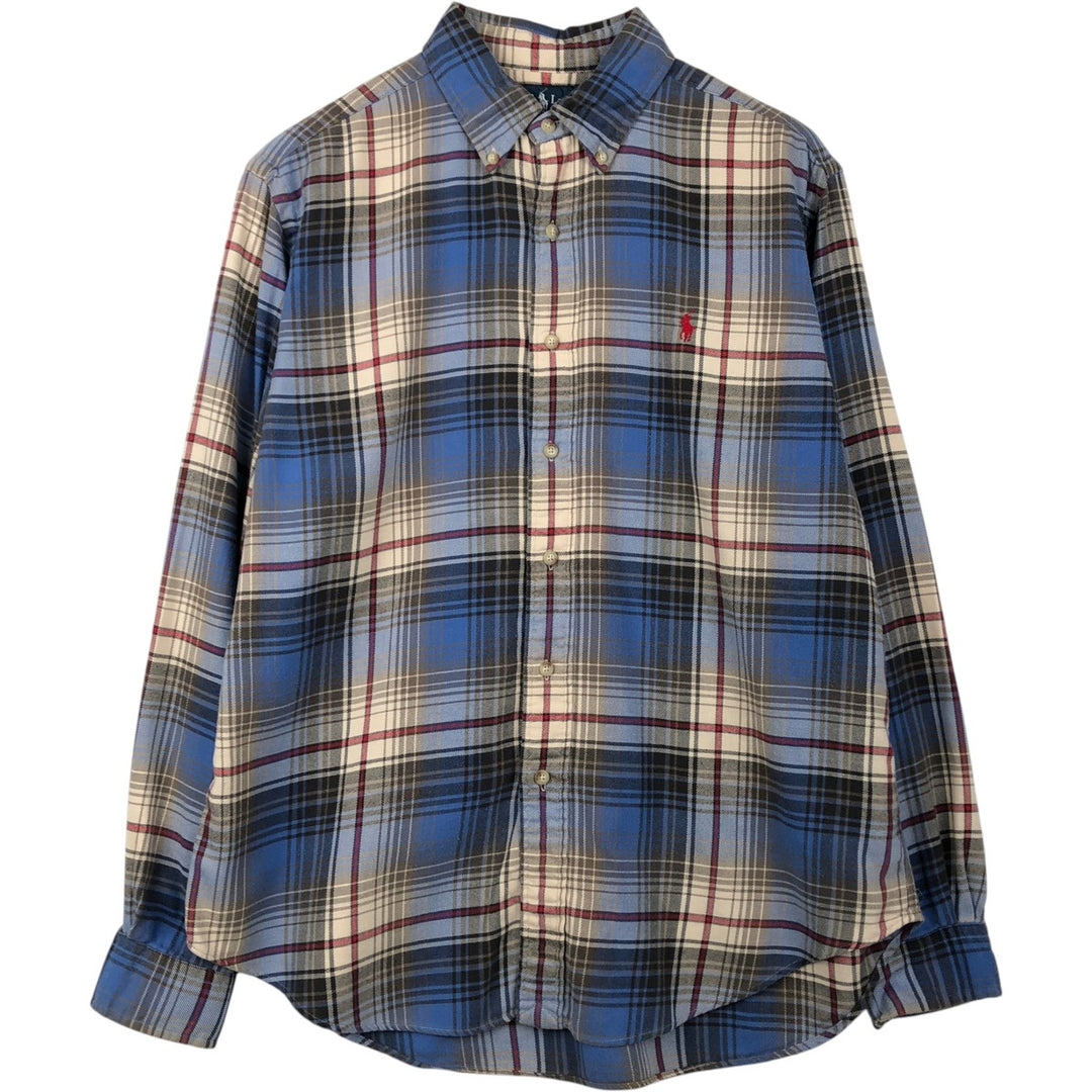 Ralph Lauren Classic Fit Long Sleeve Button Down Light Flannel Check Shirt, Men's Size L cotton Blue type light blue Vintage Second Hand