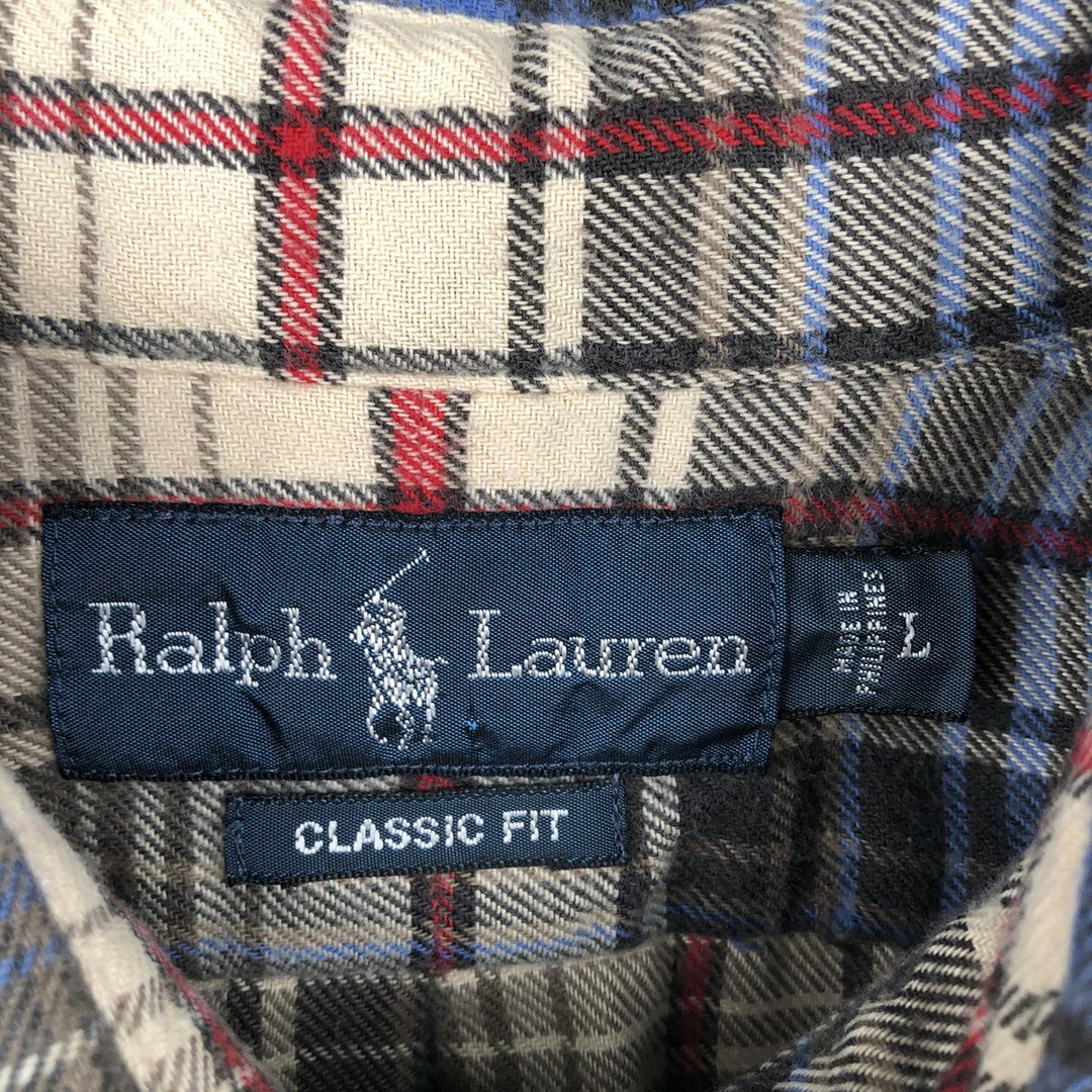 Ralph Lauren Classic Fit Long Sleeve Button Down Light Flannel Check Shirt, Men's Size L cotton Blue type light blue Vintage Second Hand