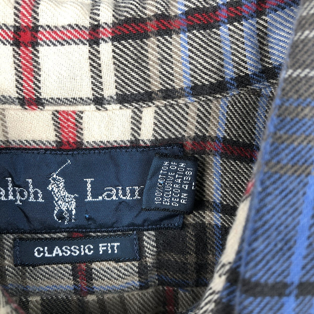 Ralph Lauren Classic Fit Long Sleeve Button Down Light Flannel Check Shirt, Men's Size L cotton Blue type light blue Vintage Second Hand