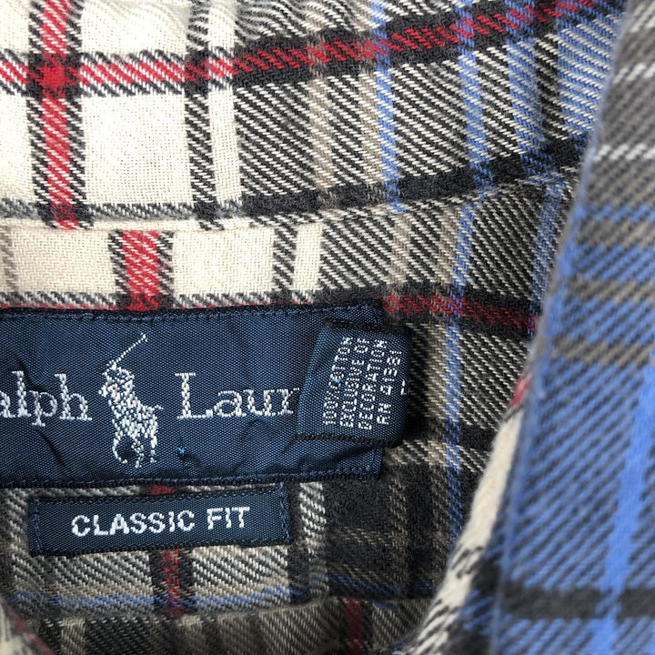 Ralph Lauren Classic Fit Long Sleeve Button Down Light Flannel Check Shirt, Men's Size L cotton Blue type light blue Vintage Second Hand