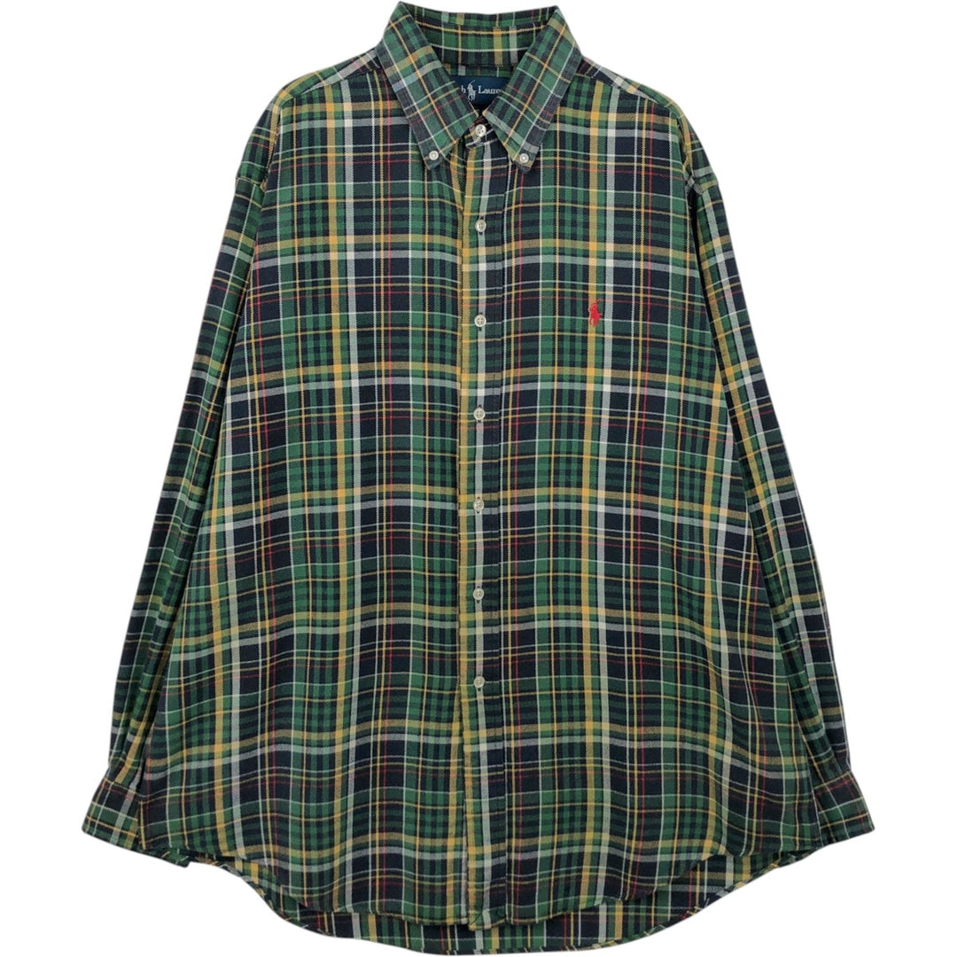 Ralph Lauren Classic Fit Long Sleeve Button Down Flannel Check Shirt Men's Size L cotton Green type dark green Vintage Second Hand