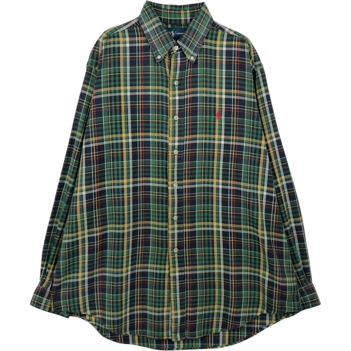 Ralph Lauren Classic Fit Long Sleeve Button Down Flannel Check Shirt Men's Size L cotton Green type dark green Vintage Second Hand