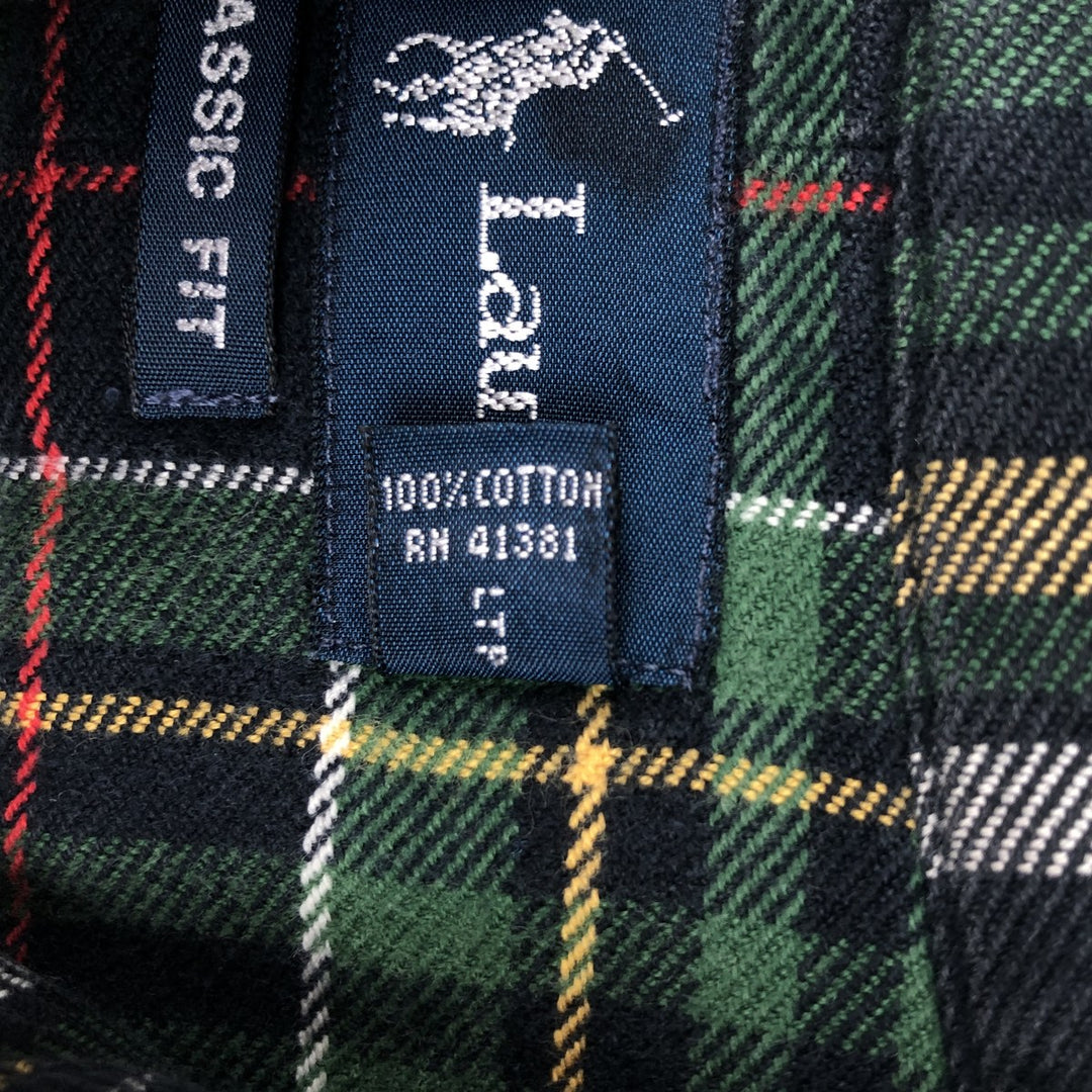 Ralph Lauren Classic Fit Long Sleeve Button Down Flannel Check Shirt Men's Size L cotton Green type dark green Vintage Second Hand