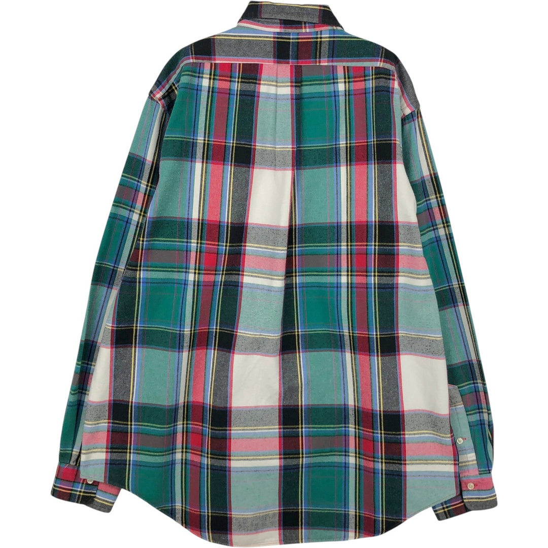 Ralph Lauren long sleeve button down light flannel check shirt, men's XL size cotton green type Vintage Second Hand