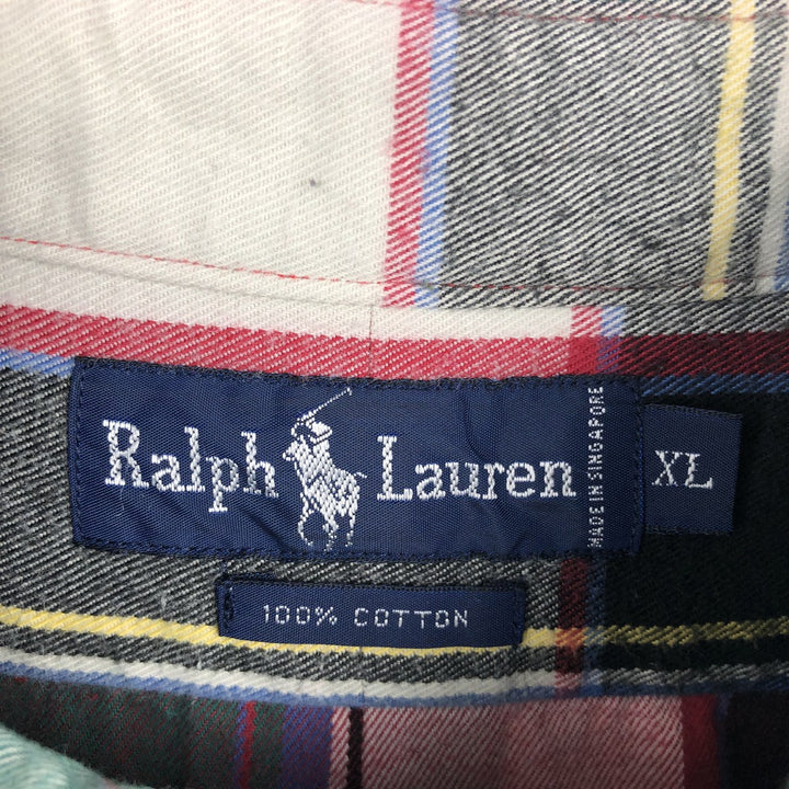 Ralph Lauren long sleeve button down light flannel check shirt, men's XL size cotton green type Vintage Second Hand