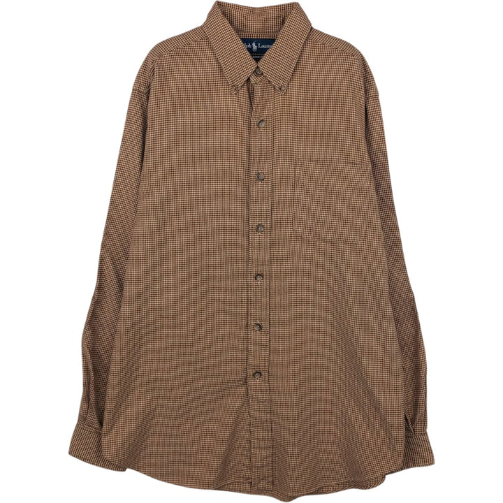 Ralph Lauren CLASSIC FIT Houndstooth Pattern Long-Sleeve Button-Down Light Flannel Check Shirt, Men's Size L (approx.) cotton brown type Vintage Second Hand