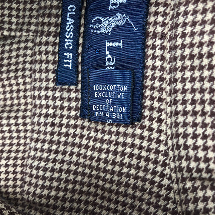 Ralph Lauren CLASSIC FIT Houndstooth Pattern Long-Sleeve Button-Down Light Flannel Check Shirt, Men's Size L (approx.) cotton brown type Vintage Second Hand