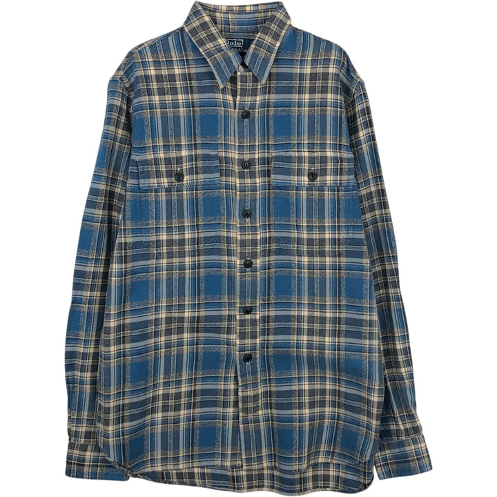 Ralph Lauren POLO by Ralph Lauren Long Sleeve Light Nell Check Shirt, Men's Size S cotton blue type Vintage Second Hand