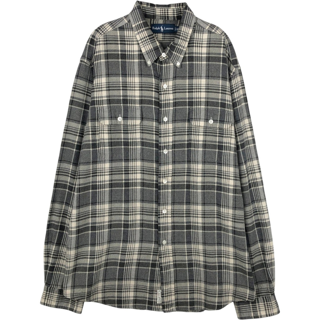 Ralph Lauren long-sleeved button-down light flannel check shirt, men's XXL cotton white type Vintage Second Hand