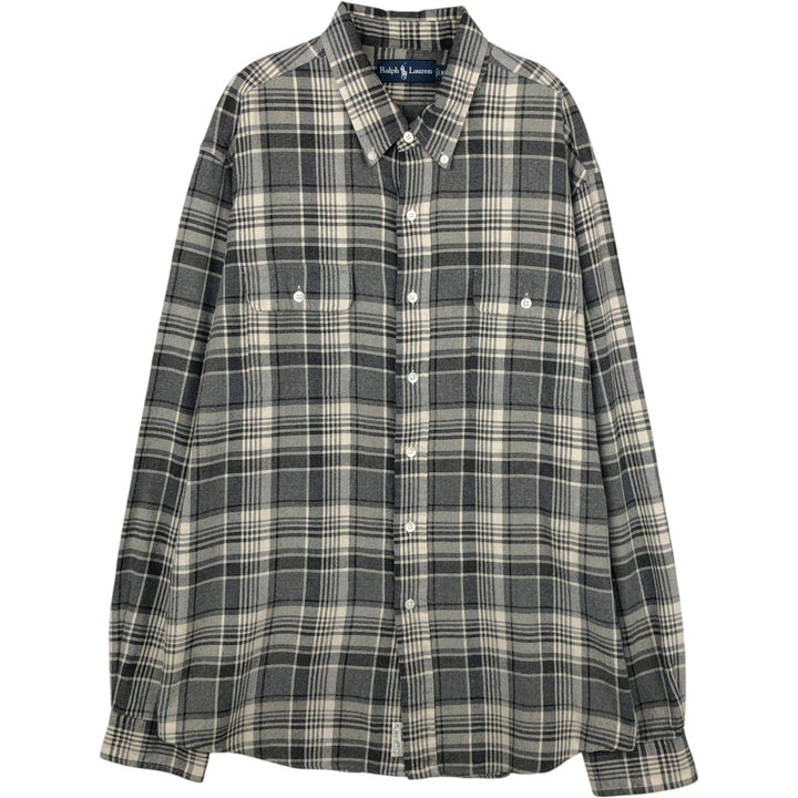 Ralph Lauren long-sleeved button-down light flannel check shirt, men's XXL cotton white type Vintage Second Hand