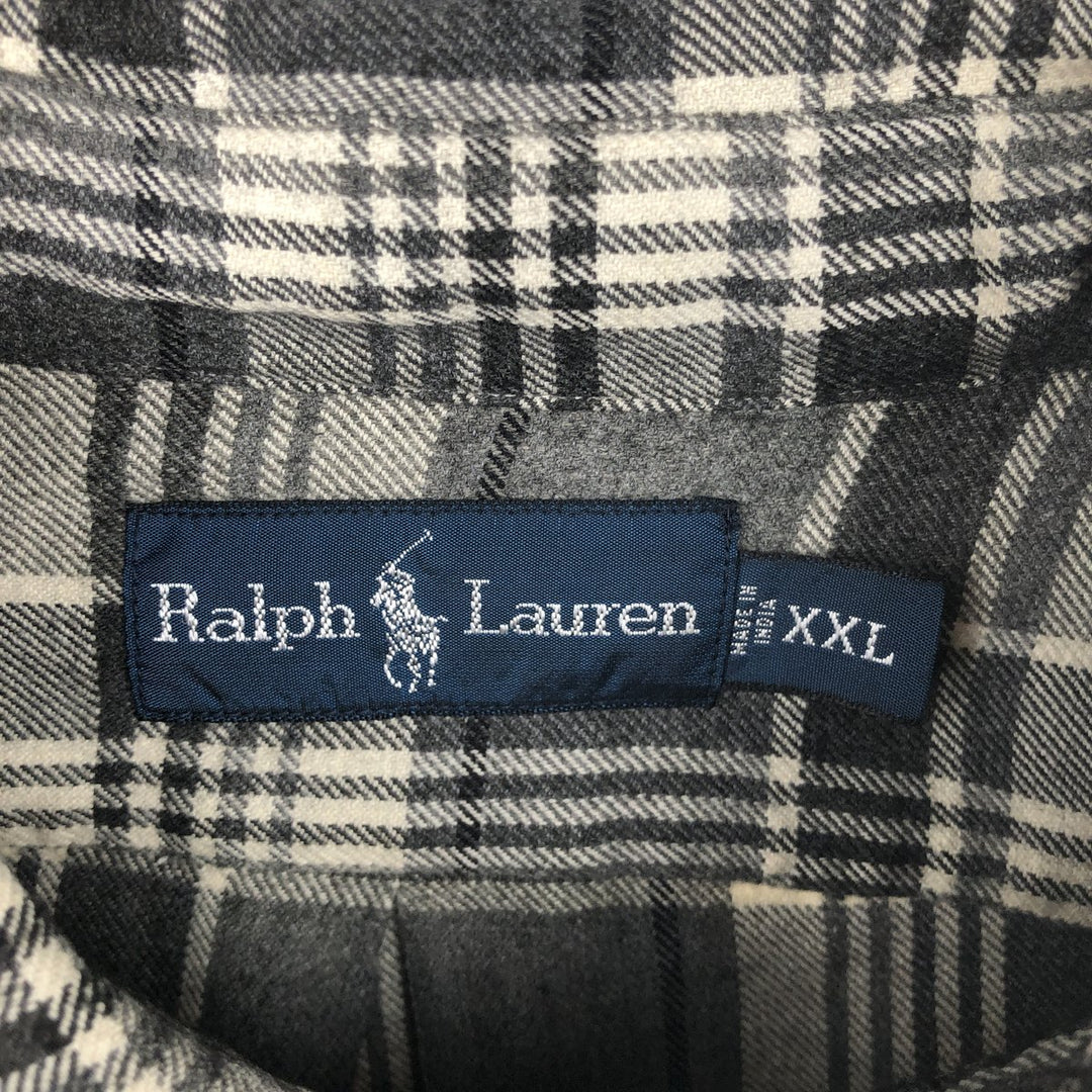Ralph Lauren long-sleeved button-down light flannel check shirt, men's XXL cotton white type Vintage Second Hand