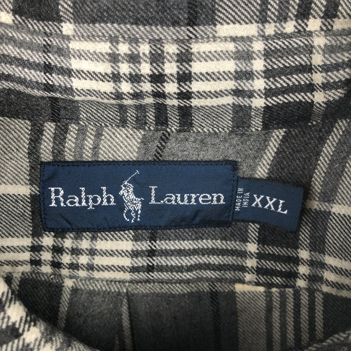 Ralph Lauren long-sleeved button-down light flannel check shirt, men's XXL cotton white type Vintage Second Hand