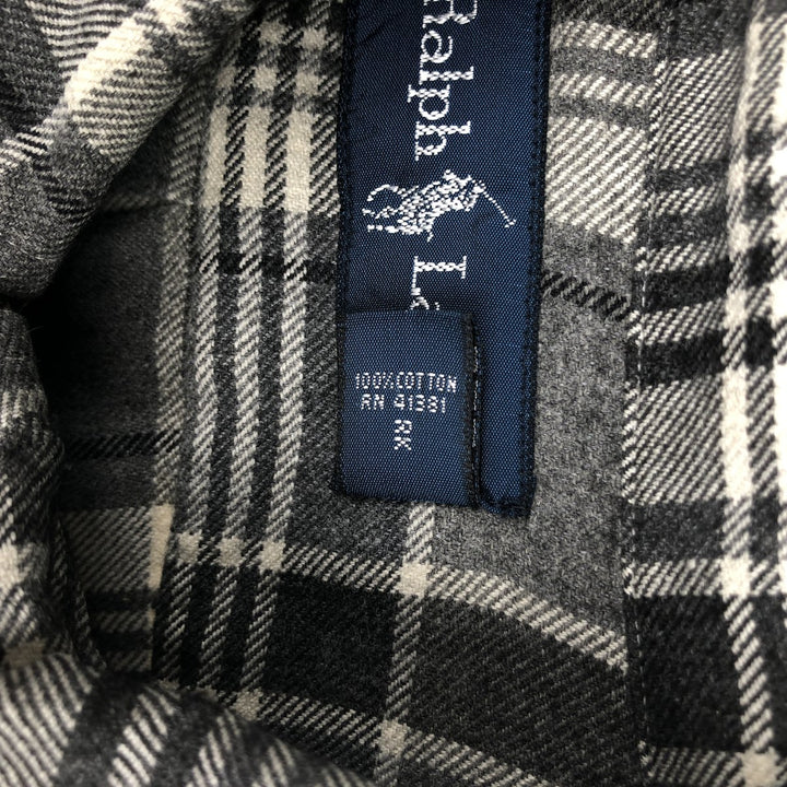 Ralph Lauren long-sleeved button-down light flannel check shirt, men's XXL cotton white type Vintage Second Hand