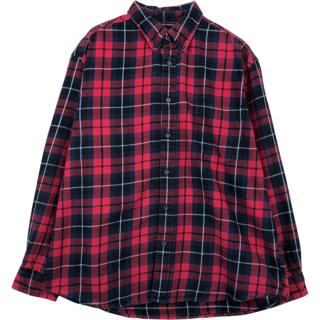 St. John's Bay Long-Sleeve Button-Down Light Flannel Check Shirt, Men's Size XL (approx.) cotton red type Vintage Second Hand