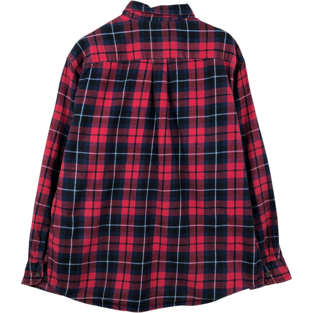 St. John's Bay Long-Sleeve Button-Down Light Flannel Check Shirt, Men's Size XL (approx.) cotton red type Vintage Second Hand