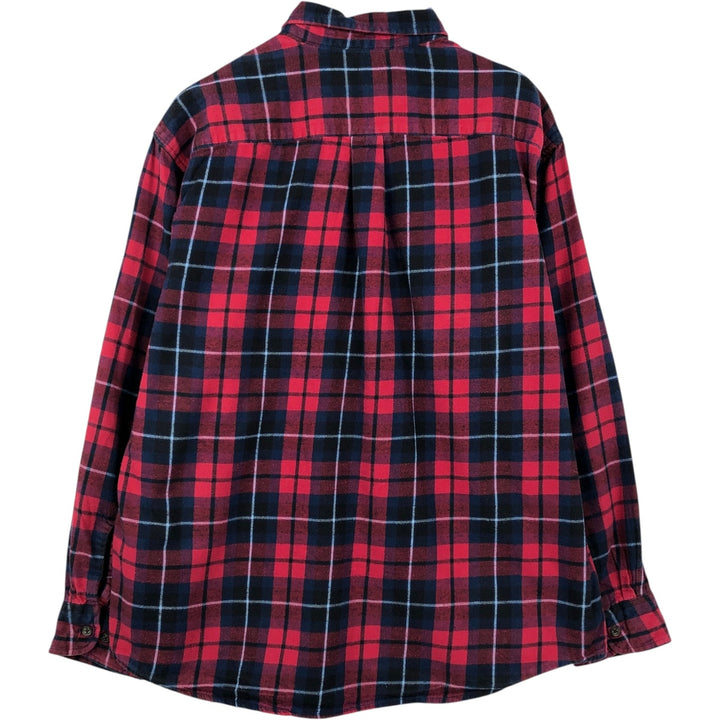 St. John's Bay Long-Sleeve Button-Down Light Flannel Check Shirt, Men's Size XL (approx.) cotton red type Vintage Second Hand