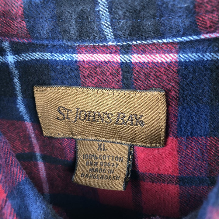 St. John's Bay Long-Sleeve Button-Down Light Flannel Check Shirt, Men's Size XL (approx.) cotton red type Vintage Second Hand