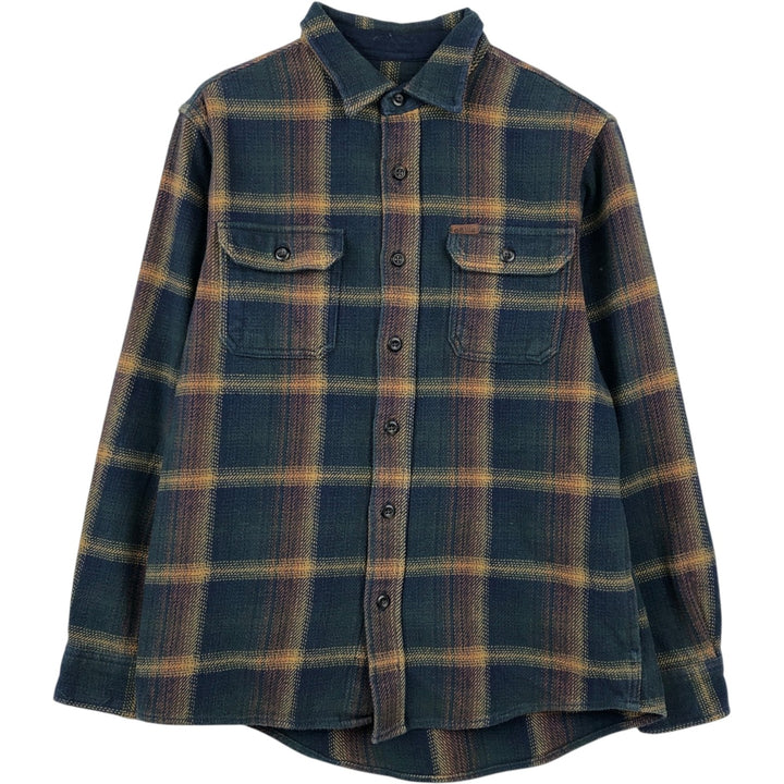 Orvis Ombre Check Long Sleeve Heavy Flannel Check Shirt, Men's Size Small cotton dark green Vintage Second Hand