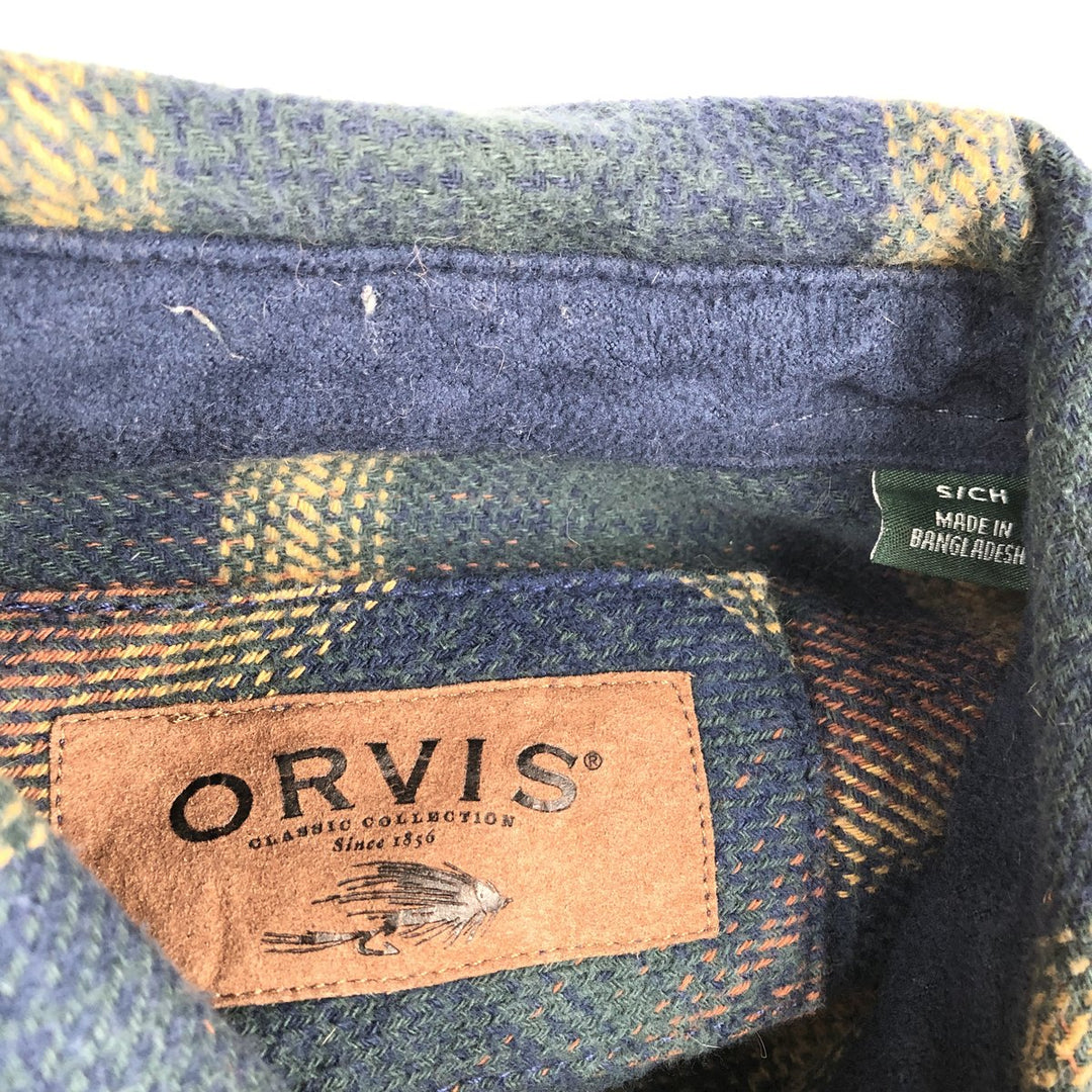 Orvis Ombre Check Long Sleeve Heavy Flannel Check Shirt, Men's Size Small cotton dark green Vintage Second Hand