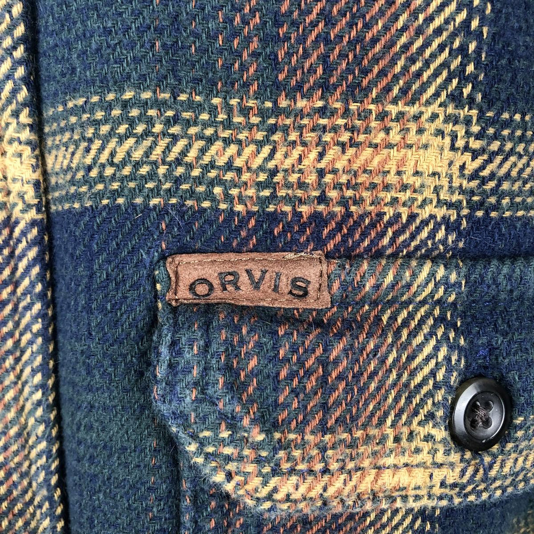 Orvis Ombre Check Long Sleeve Heavy Flannel Check Shirt, Men's Size Small cotton dark green Vintage Second Hand