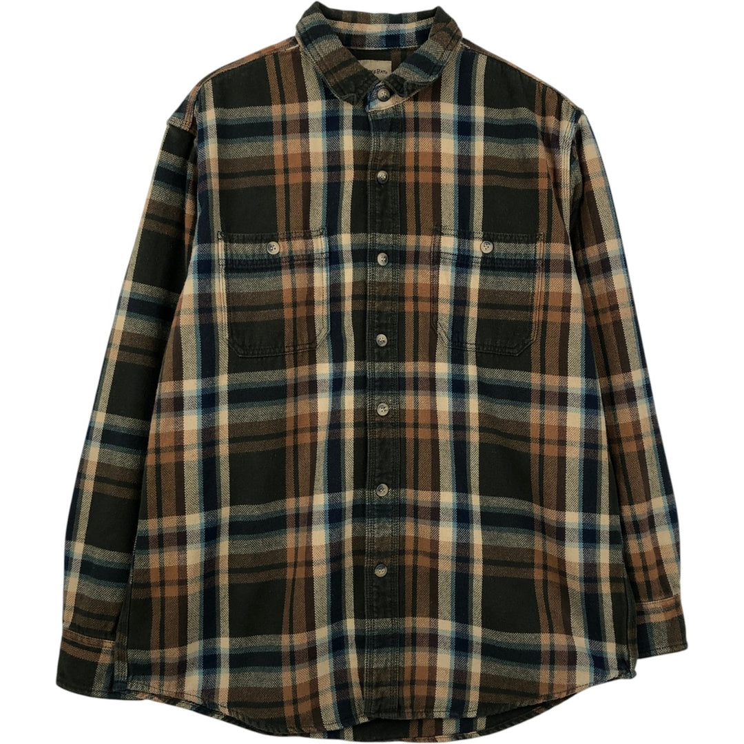 St. John's Bay Long-Sleeve Flannel Check Shirt, Men's Size L (approx.) cotton brown type Vintage Second Hand