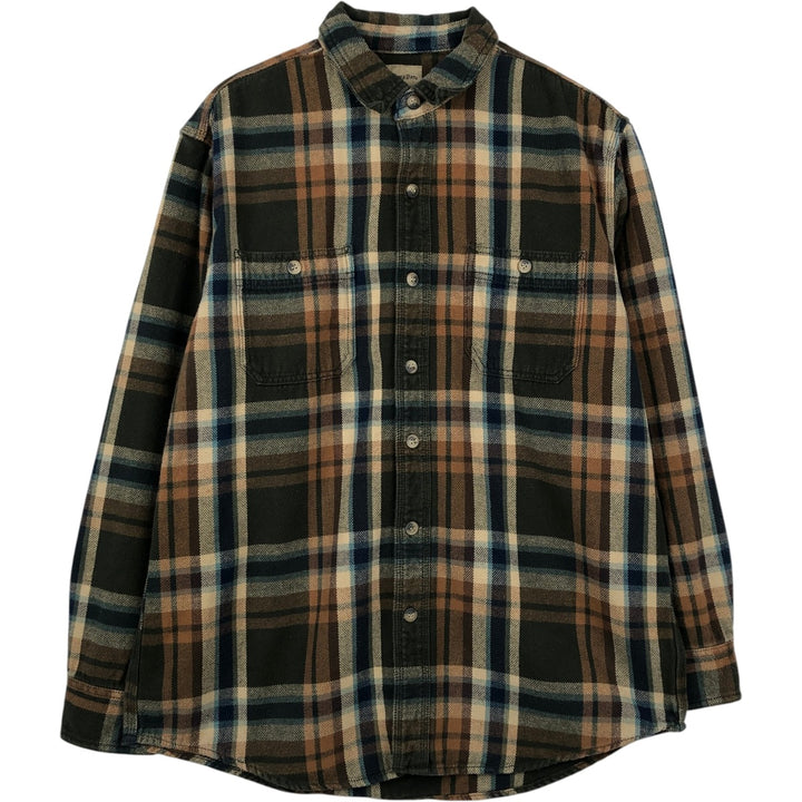 St. John's Bay Long-Sleeve Flannel Check Shirt, Men's Size L (approx.) cotton brown type Vintage Second Hand