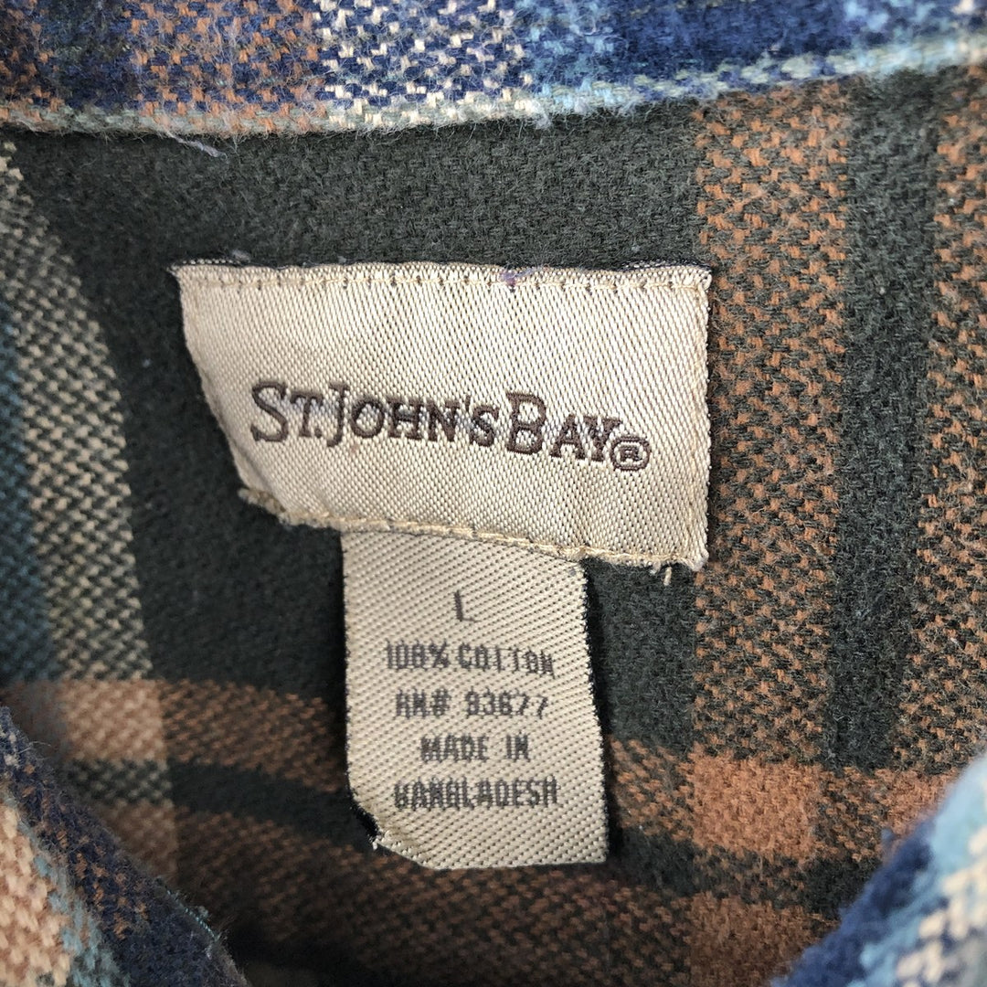 St. John's Bay Long-Sleeve Flannel Check Shirt, Men's Size L (approx.) cotton brown type Vintage Second Hand